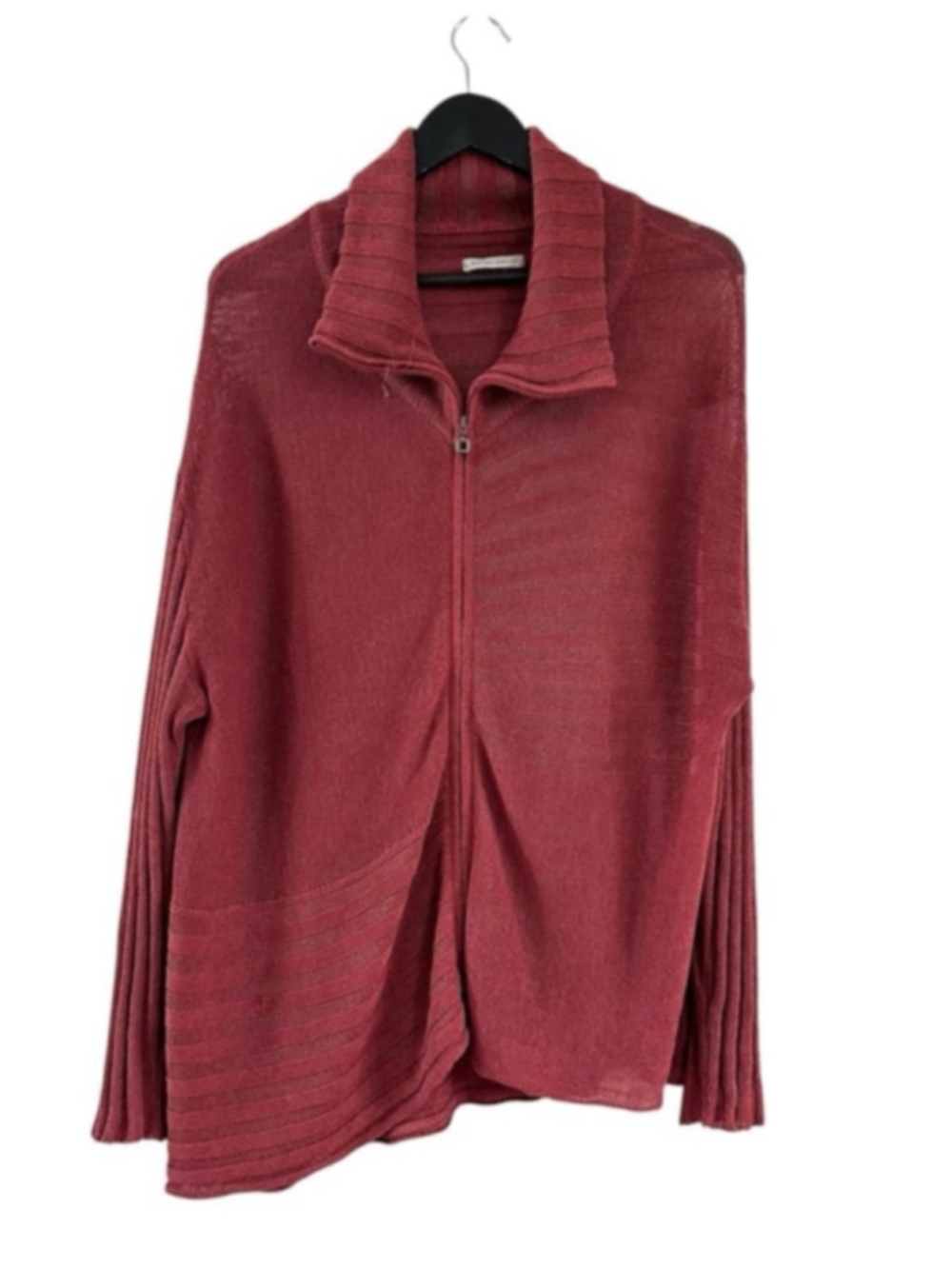 Sarah Pacini linen blend zippered cardigan sweater one size rusty red slouchy